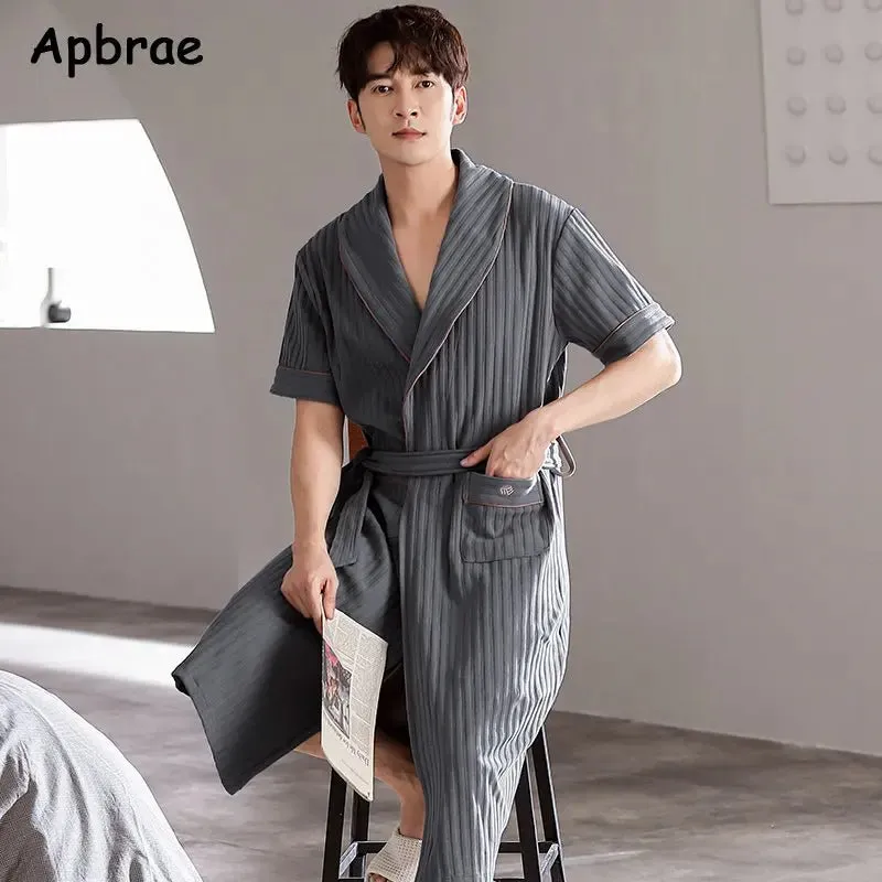 Men's Soft Cotton Bathrobe Dark Grey Half Sleeve Solid Robe Big Size 4XL
