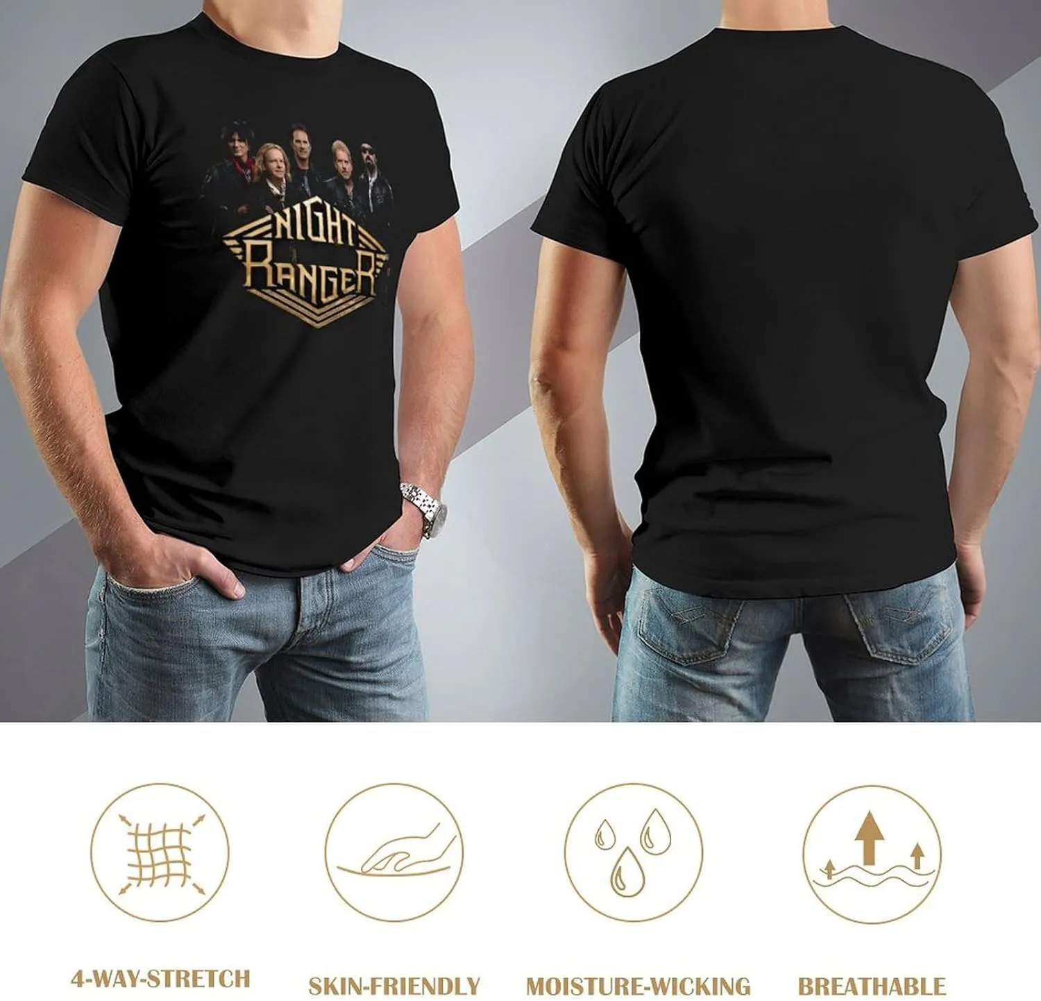 Night Rock Band Ranger Shirt Male's Trendy Graphic T-Shirt Casual Short Sleeve Tops