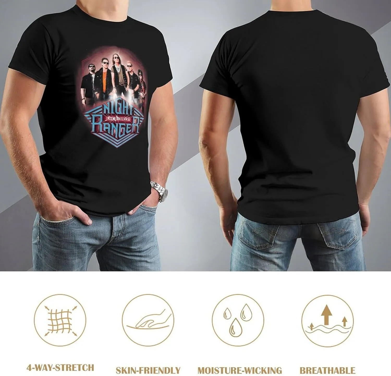 Night Rock Band Ranger Shirt Male's Trendy Graphic T-Shirt Casual Short Sleeve Tops