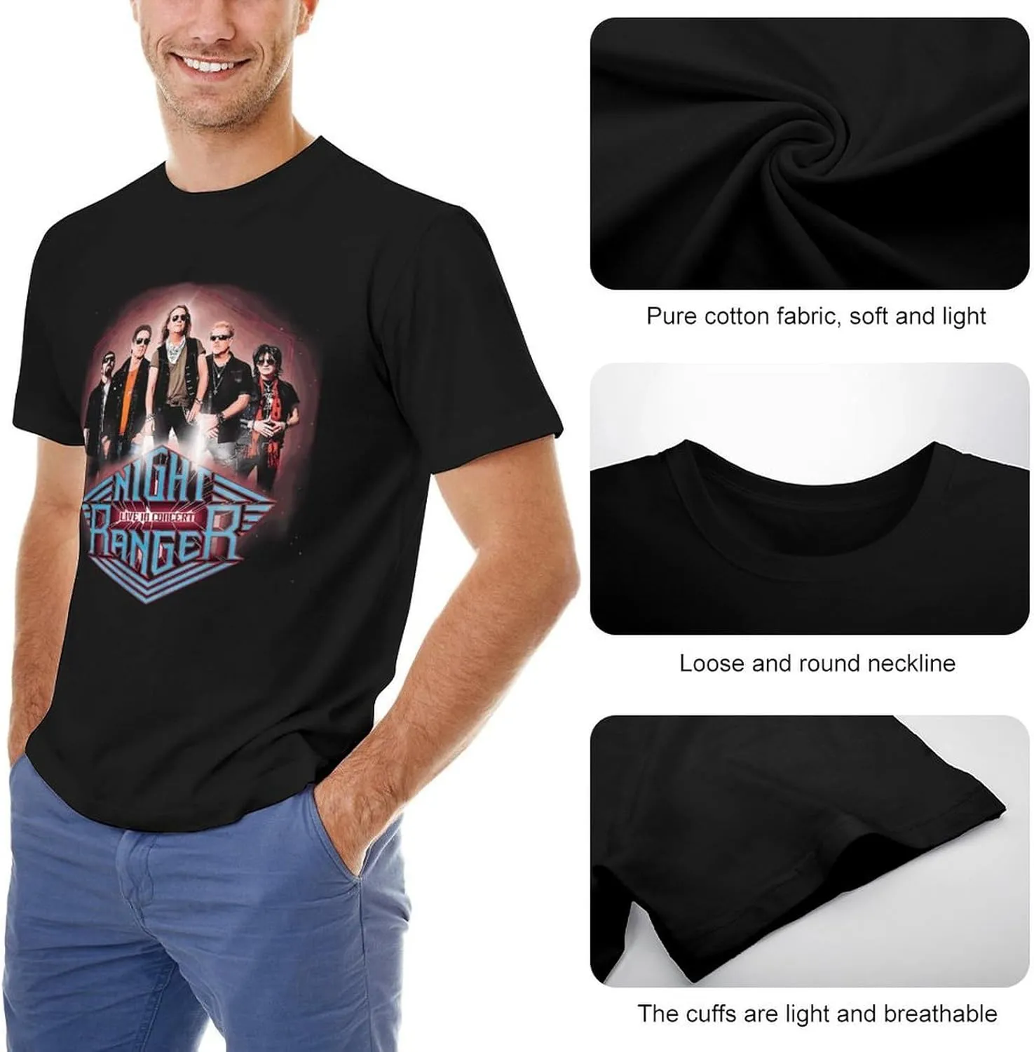 Night Rock Band Ranger Shirt Male's Trendy Graphic T-Shirt Casual Short Sleeve Tops