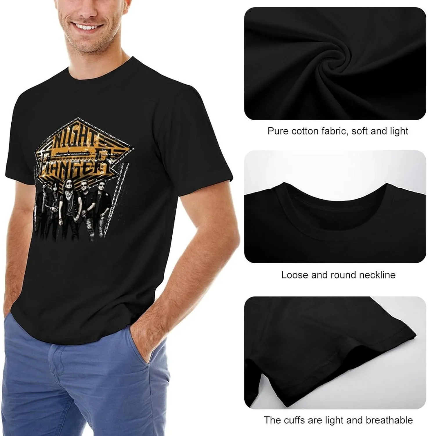 Night Rock Band Ranger Shirt Male's Trendy Graphic T-Shirt Casual Short Sleeve Tops
