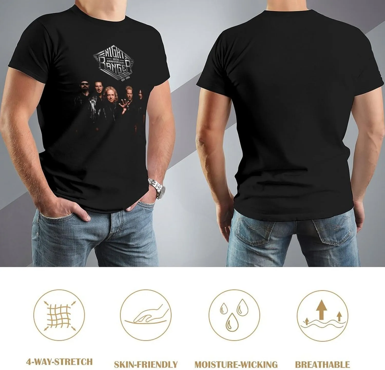 Night Rock Band Ranger Shirt Male's Trendy Graphic T-Shirt Casual Short Sleeve Tops