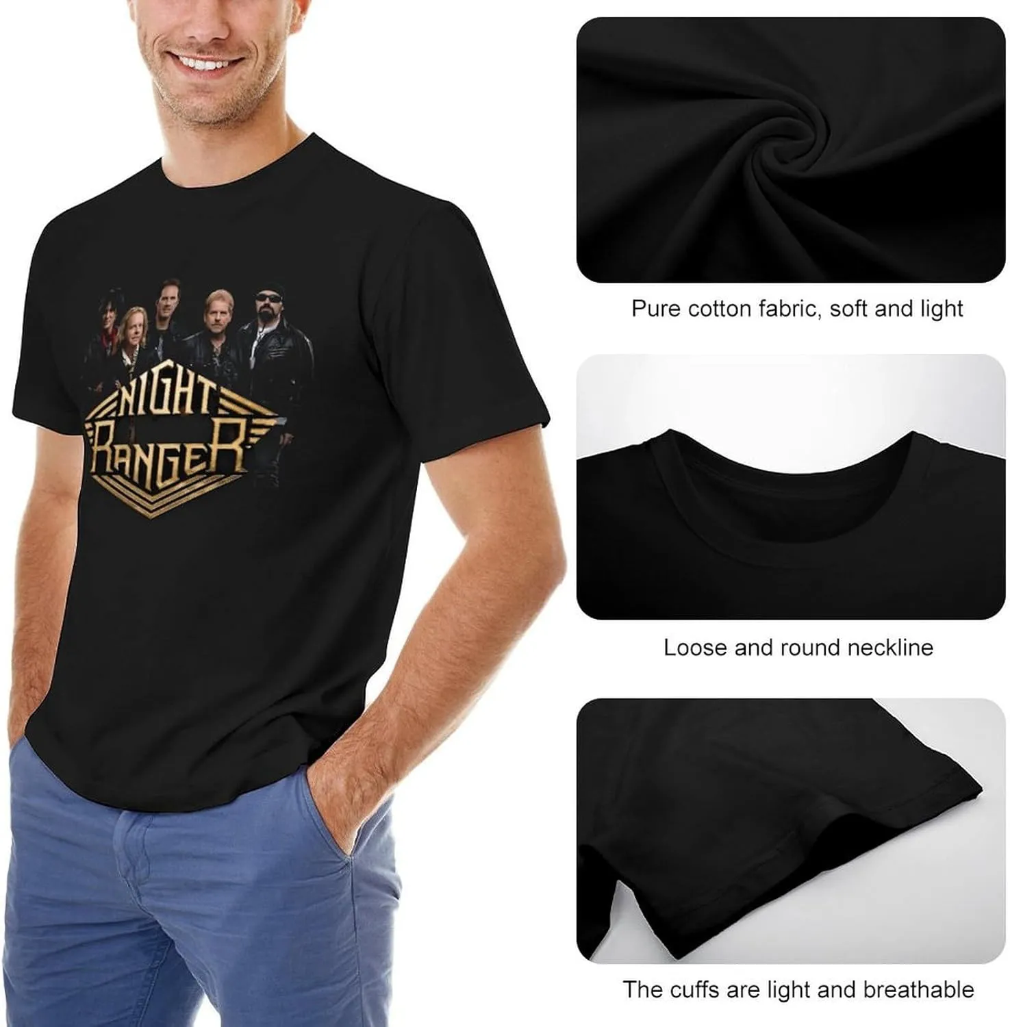 Night Rock Band Ranger Shirt Male's Trendy Graphic T-Shirt Casual Short Sleeve Tops