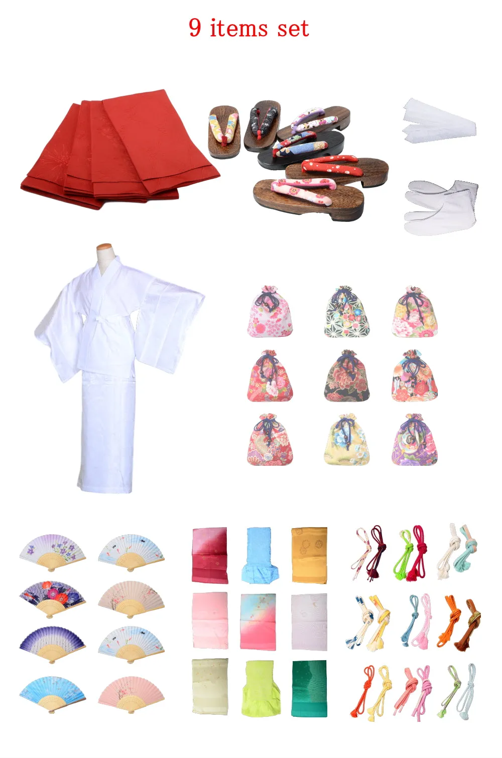 Obi belt and geta sandals set : Pattern / Red