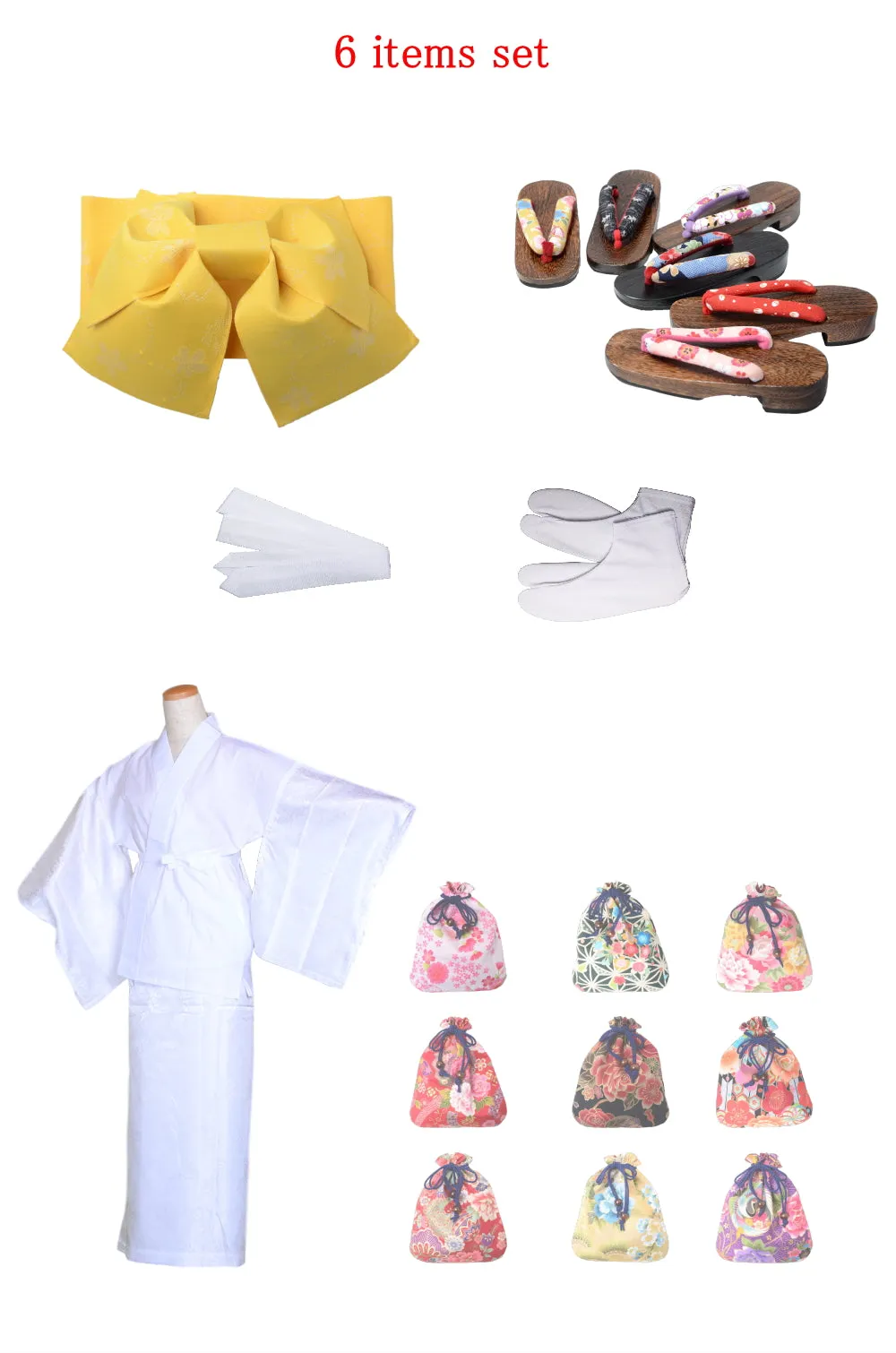 Obi belt and geta sandals set : Pre-tied / Yellow #09
