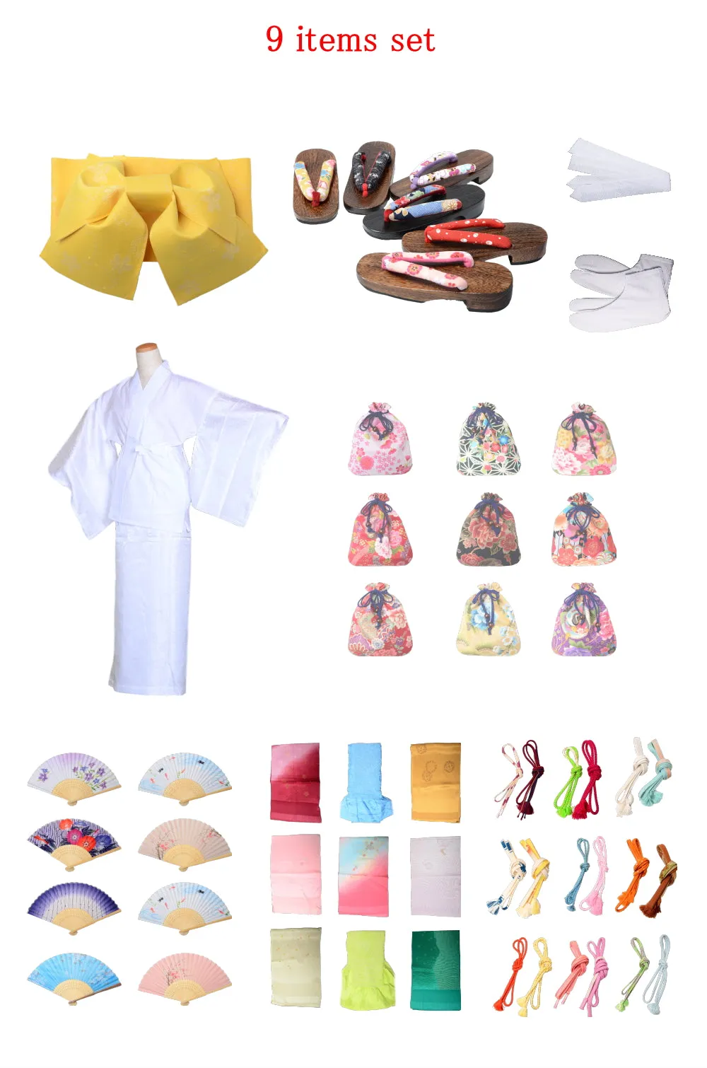 Obi belt and geta sandals set : Pre-tied / Yellow #09