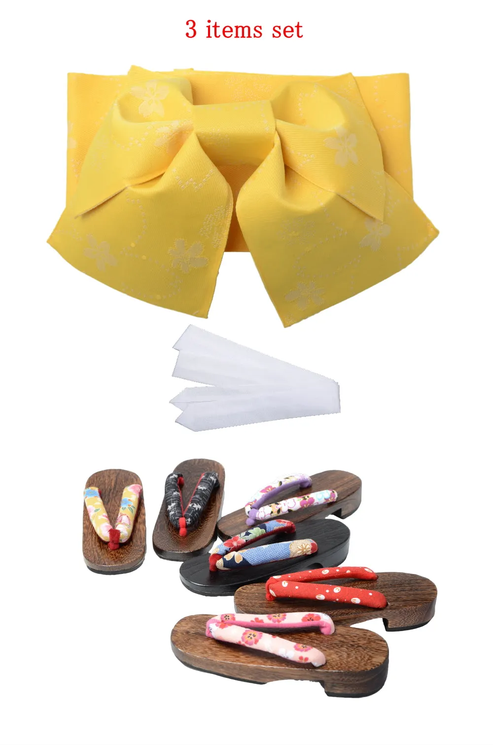 Obi belt and geta sandals set : Pre-tied / Yellow #09