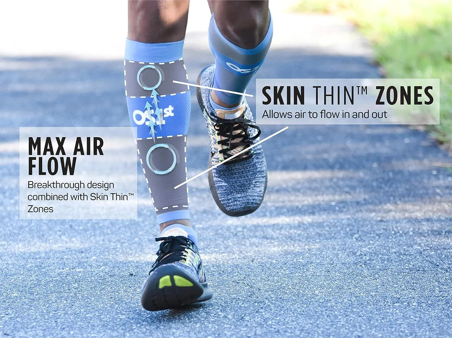 OS1st Thin Air Compression Calf Sleeves TA6 for running, maximizing airflow and relieving shin splints