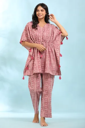 Patterned Stripes on Pink Kaftan Pyjama Set