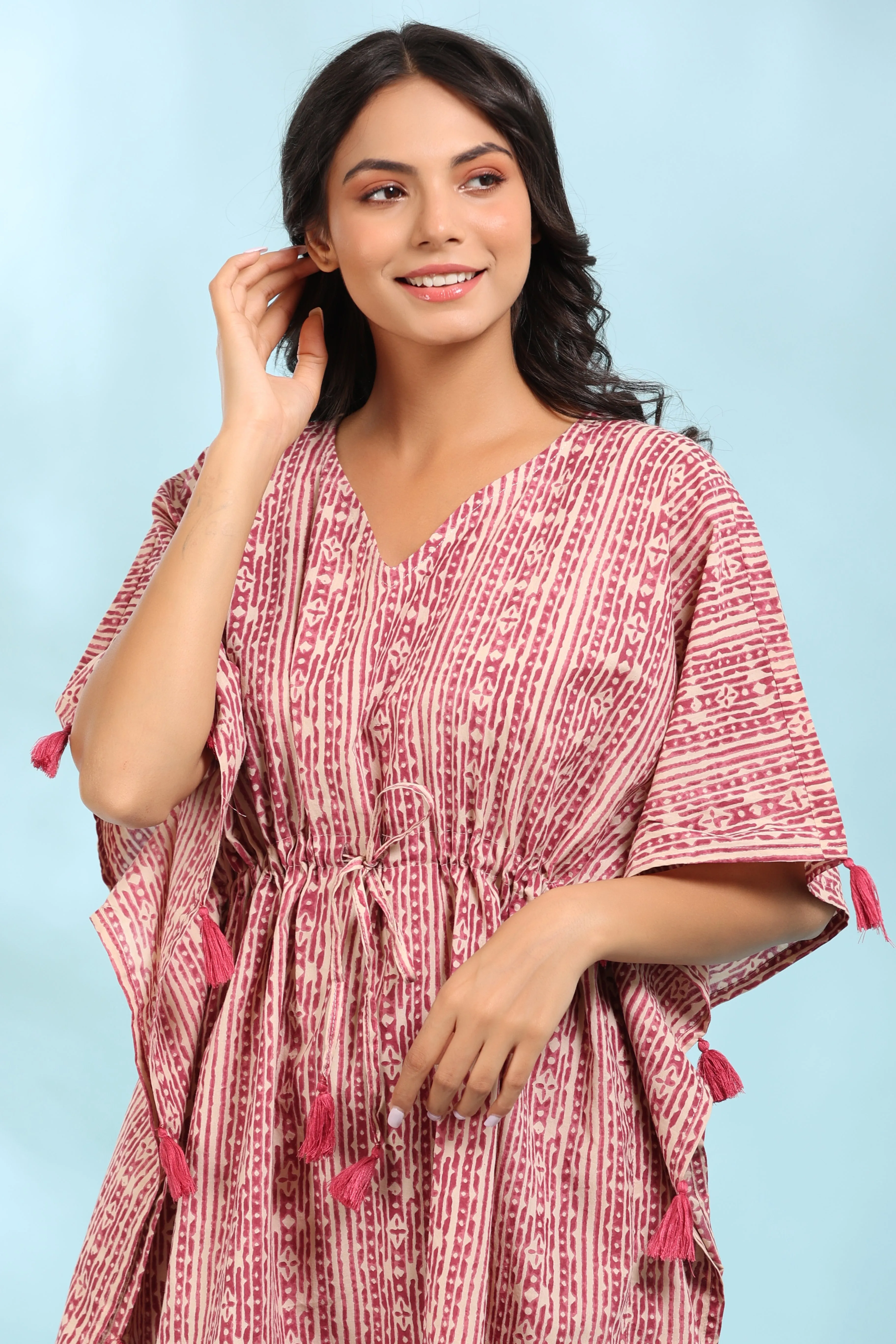 Patterned Stripes on Pink Kaftan Pyjama Set