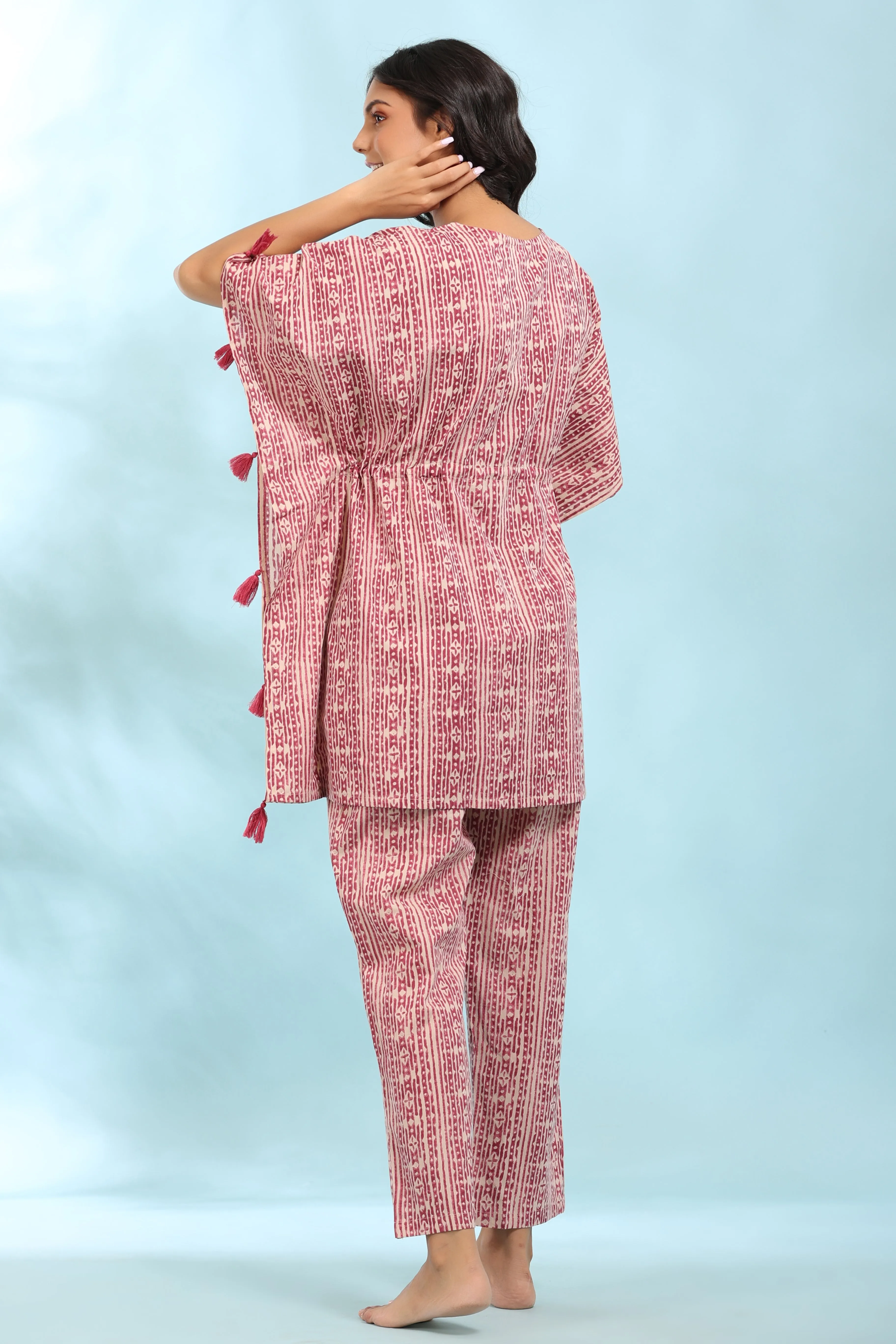 Patterned Stripes on Pink Kaftan Pyjama Set