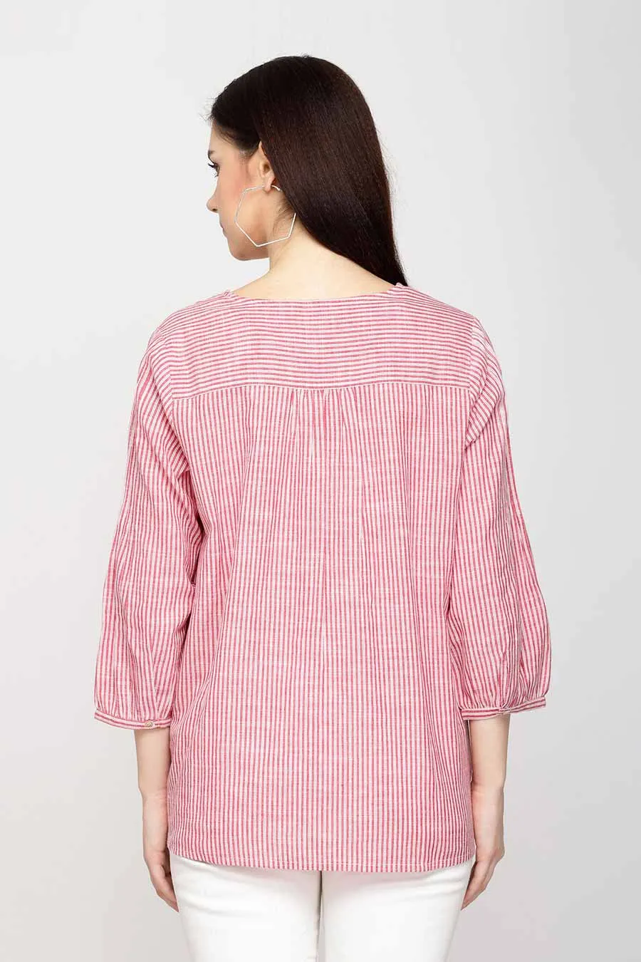 Pink Stripe Embroidered Top