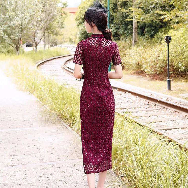 Plaids & Checks Pattern Modern Lace Cheongsam Qipao Dress