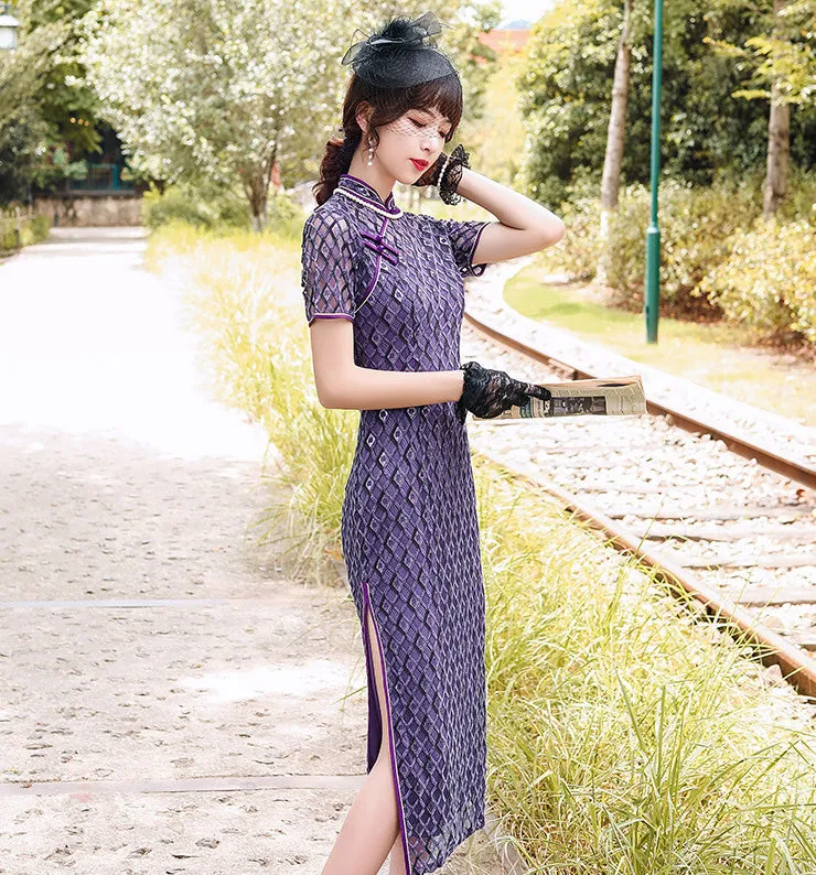 Plaids & Checks Pattern Modern Lace Cheongsam Qipao Dress