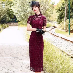 Plaids & Checks Pattern Modern Lace Cheongsam Qipao Dress