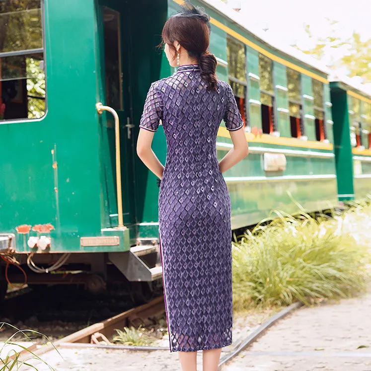 Plaids & Checks Pattern Modern Lace Cheongsam Qipao Dress