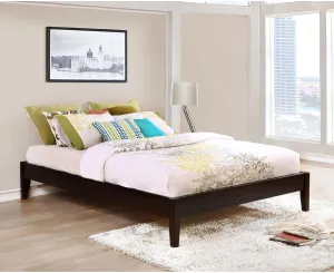Queen Platform Bed with Low Rails and Tapered Legs, Modern Minimalist Design in Rich Cappuccino Finish