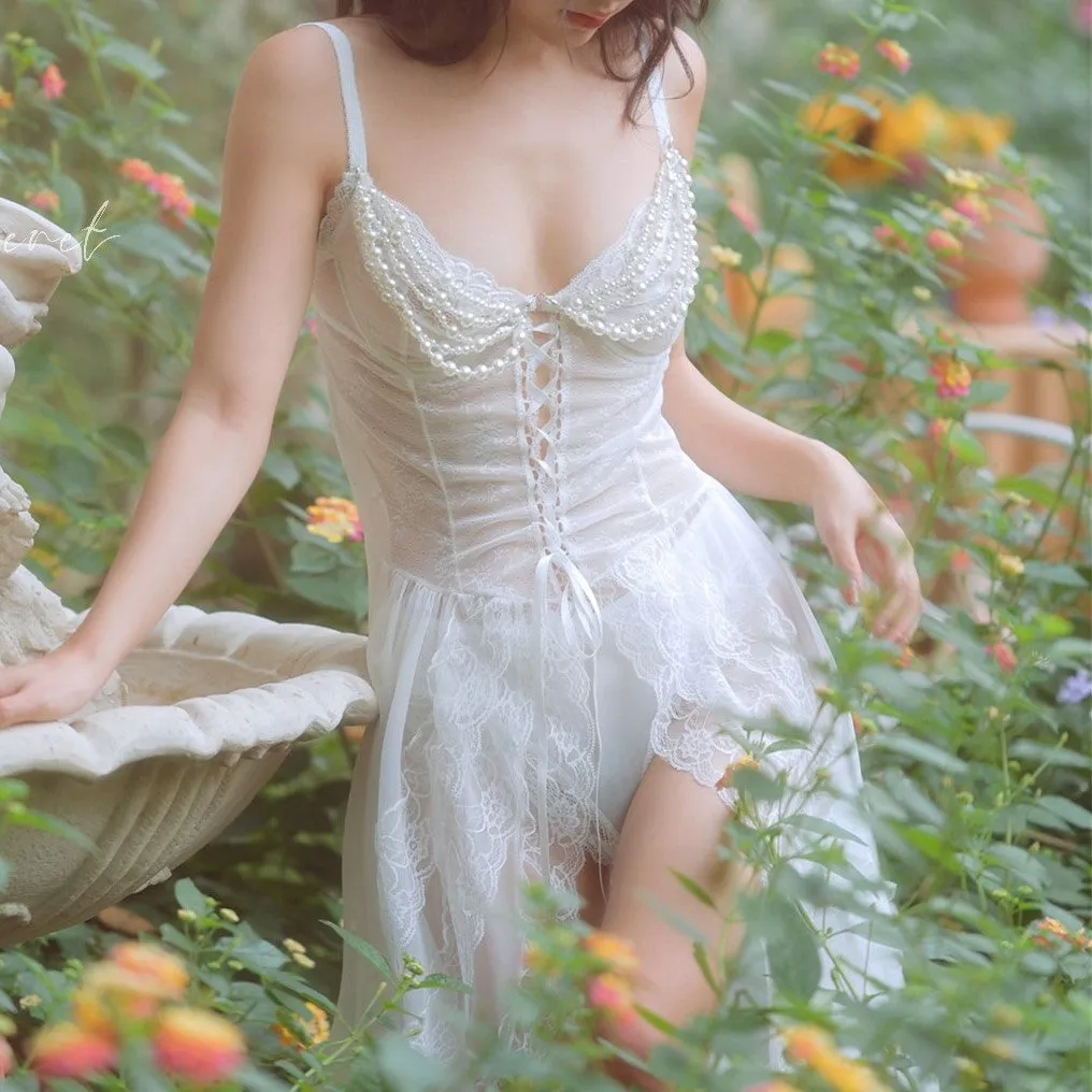Vintage Sleeveless Lace up Night Gown Lingerie