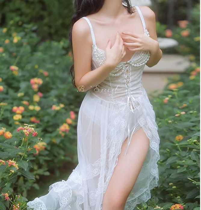 Vintage Sleeveless Lace up Night Gown Lingerie
