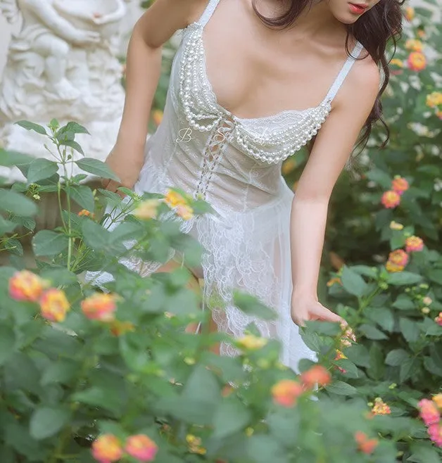 Vintage Sleeveless Lace up Night Gown Lingerie