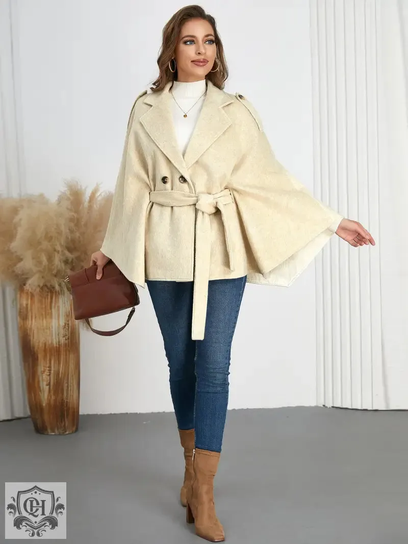 Winter Woolen Coat High Grade Collared Thin Strap Slim Fit Cloak Robe Jacket