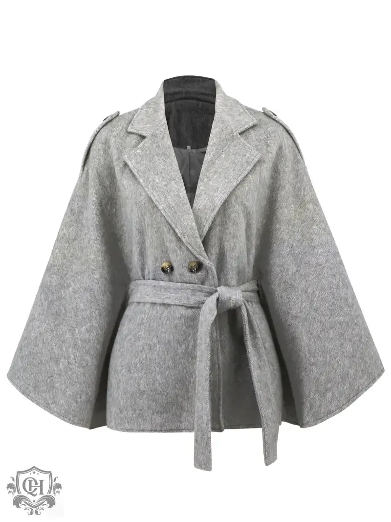 Winter Woolen Coat High Grade Collared Thin Strap Slim Fit Cloak Robe Jacket