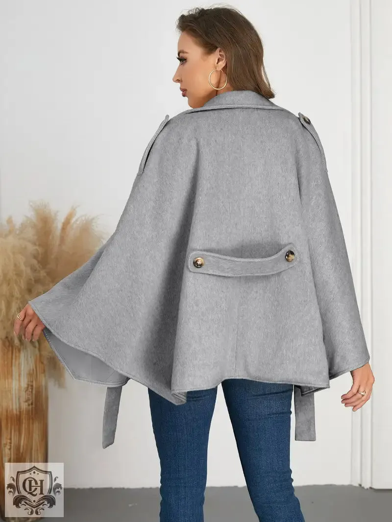 Winter Woolen Coat High Grade Collared Thin Strap Slim Fit Cloak Robe Jacket