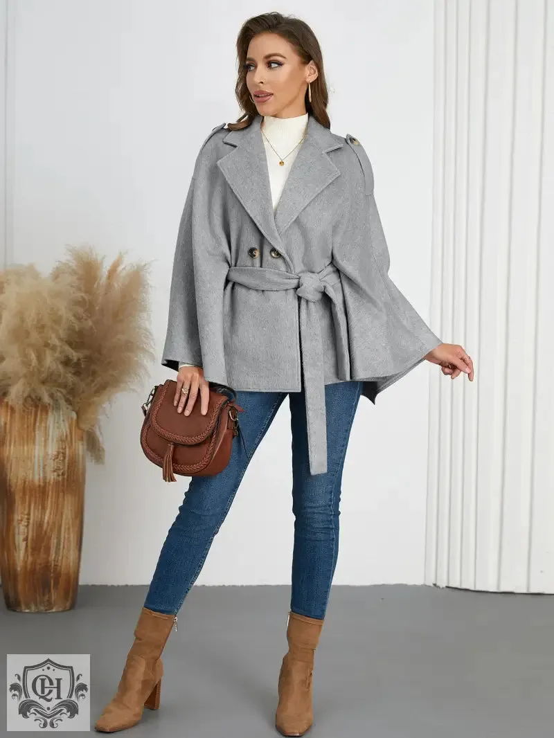 Winter Woolen Coat High Grade Collared Thin Strap Slim Fit Cloak Robe Jacket