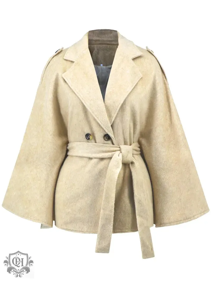 Winter Woolen Coat High Grade Collared Thin Strap Slim Fit Cloak Robe Jacket