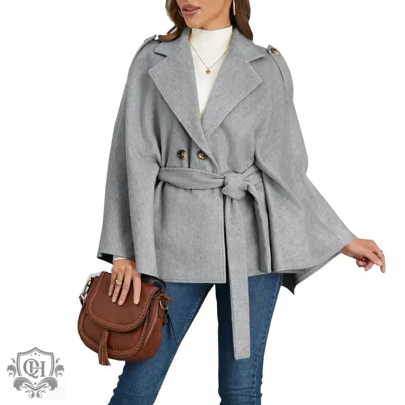 Winter Woolen Coat High Grade Collared Thin Strap Slim Fit Cloak Robe Jacket