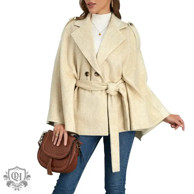 Winter Woolen Coat High Grade Collared Thin Strap Slim Fit Cloak Robe Jacket