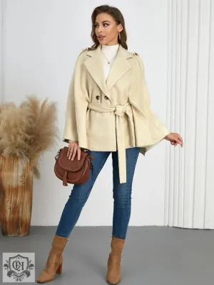 Winter Woolen Coat High Grade Collared Thin Strap Slim Fit Cloak Robe Jacket