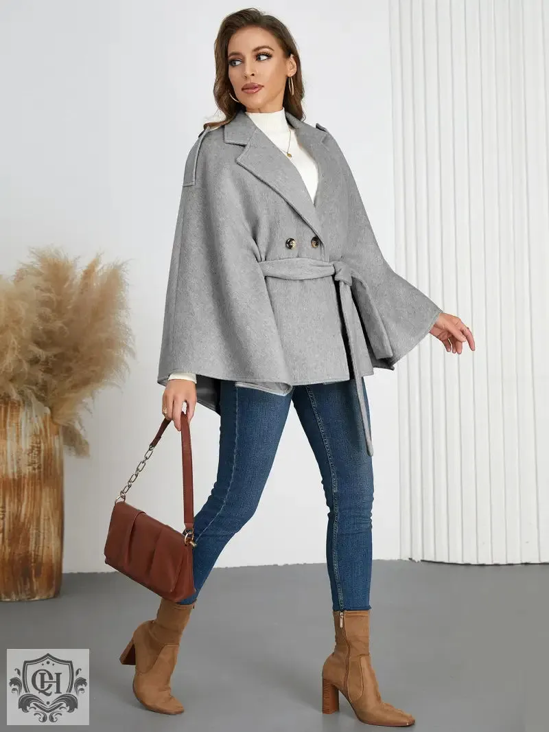 Winter Woolen Coat High Grade Collared Thin Strap Slim Fit Cloak Robe Jacket