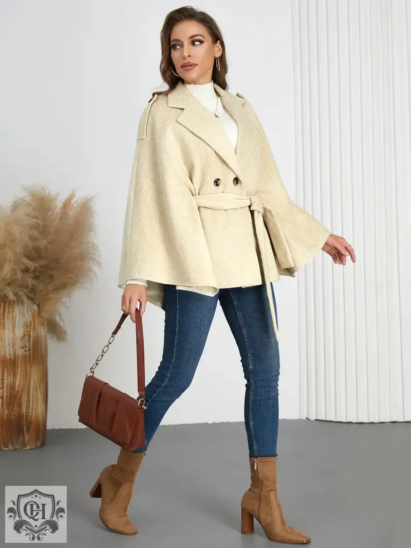 Winter Woolen Coat High Grade Collared Thin Strap Slim Fit Cloak Robe Jacket