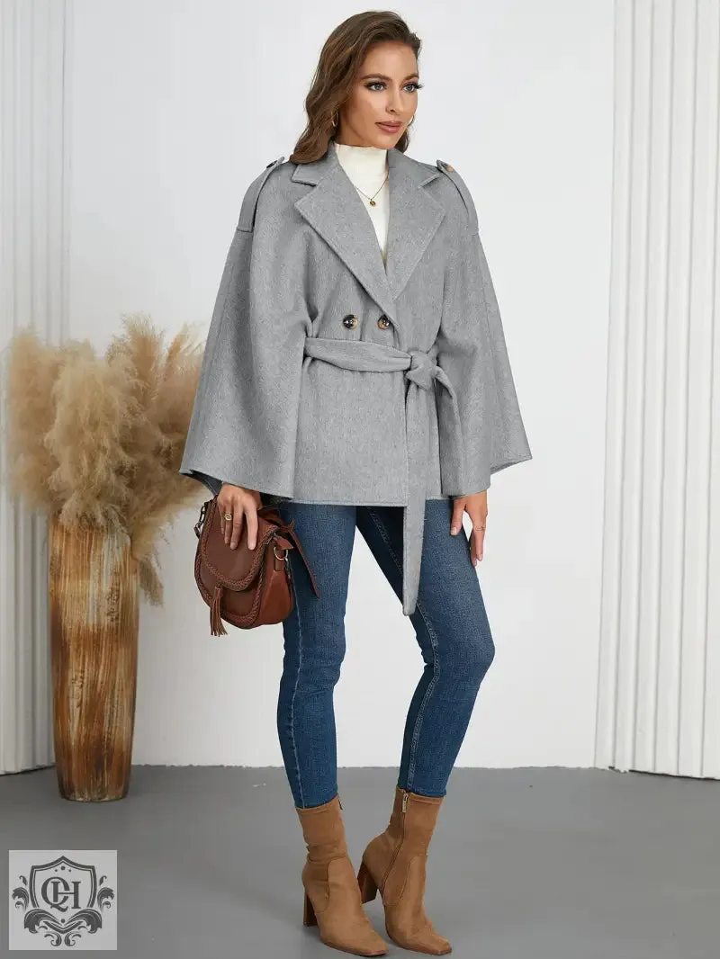 Winter Woolen Coat High Grade Collared Thin Strap Slim Fit Cloak Robe Jacket