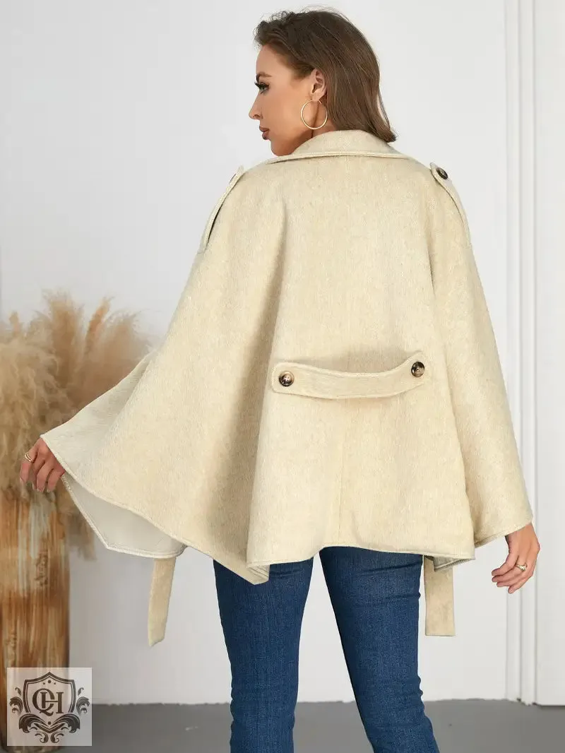 Winter Woolen Coat High Grade Collared Thin Strap Slim Fit Cloak Robe Jacket
