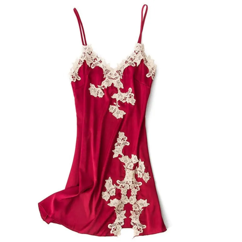 Women Silk Embroidery Sleepwear Dress