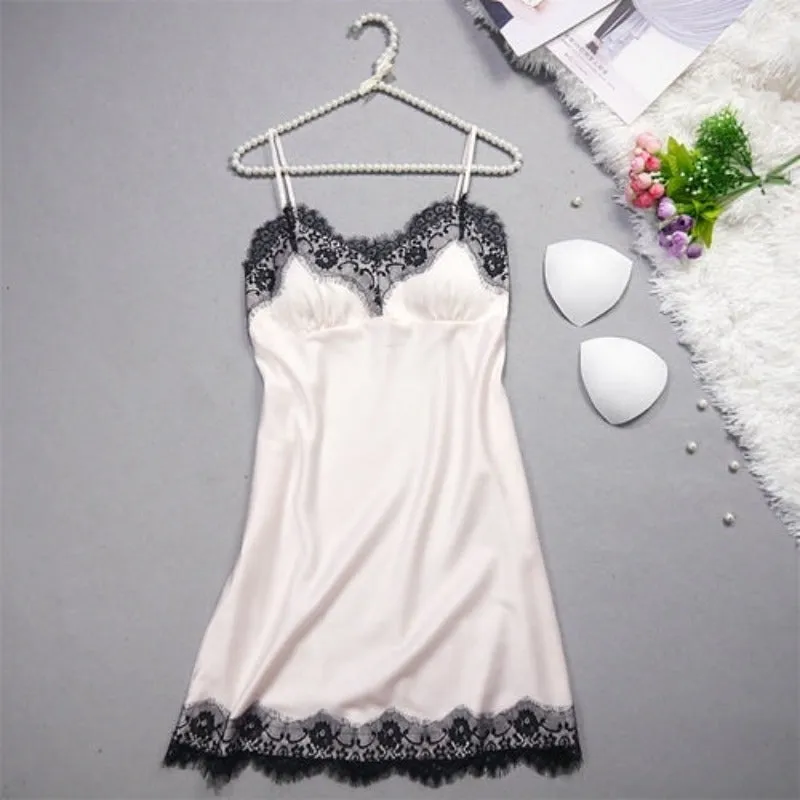 Women Sleeveless Nightgown Lace Mini Loungewear Dress