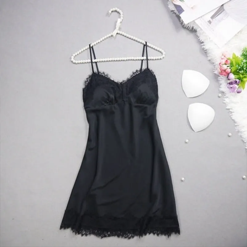 Women Sleeveless Nightgown Lace Mini Loungewear Dress