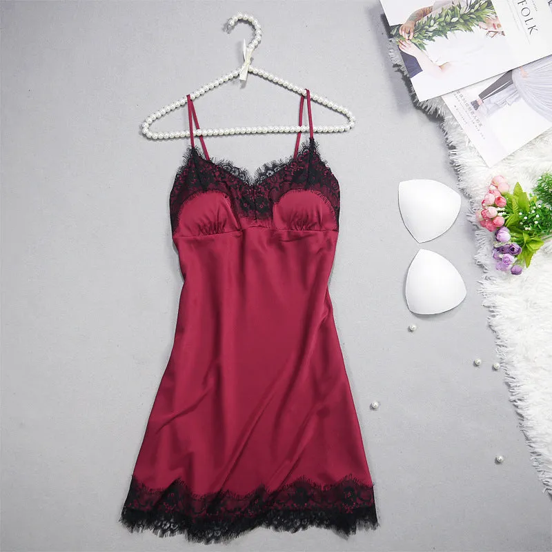 Women Sleeveless Nightgown Lace Mini Loungewear Dress