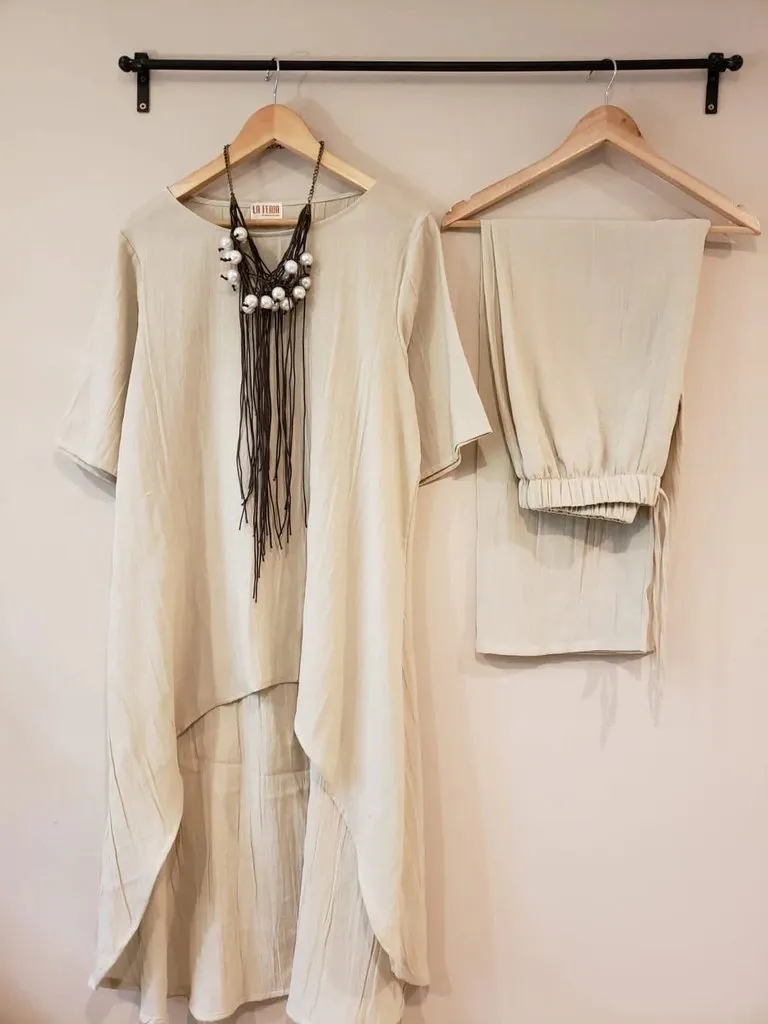 Women's Casual Solid Color Linen Top and Wide Leg Pants Set