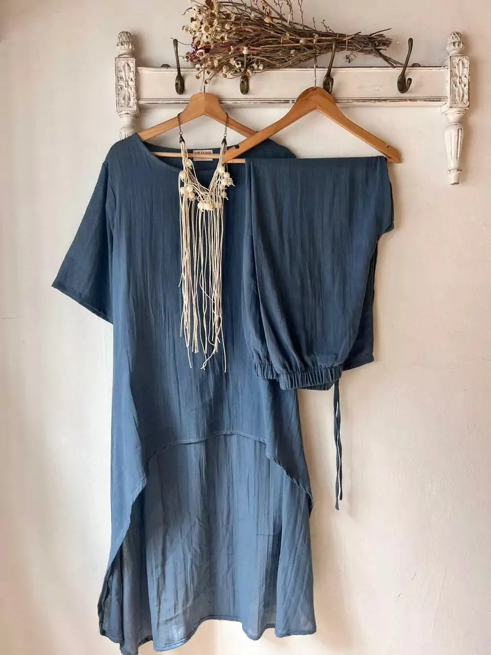Women's Casual Solid Color Linen Top and Wide Leg Pants Set