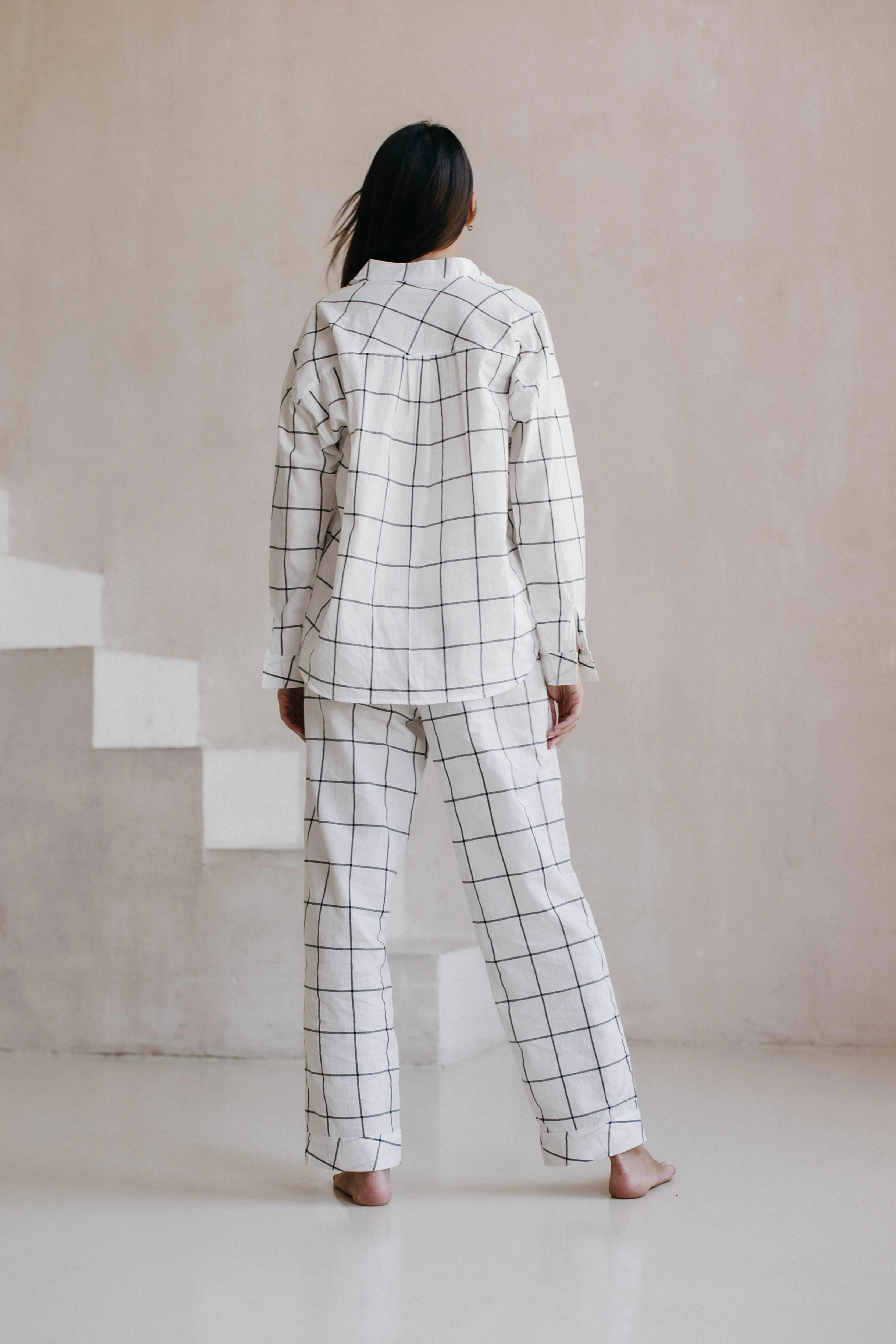 Women's Pajama Set – Gridded White