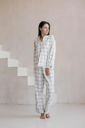 Women's Pajama Set – Gridded White