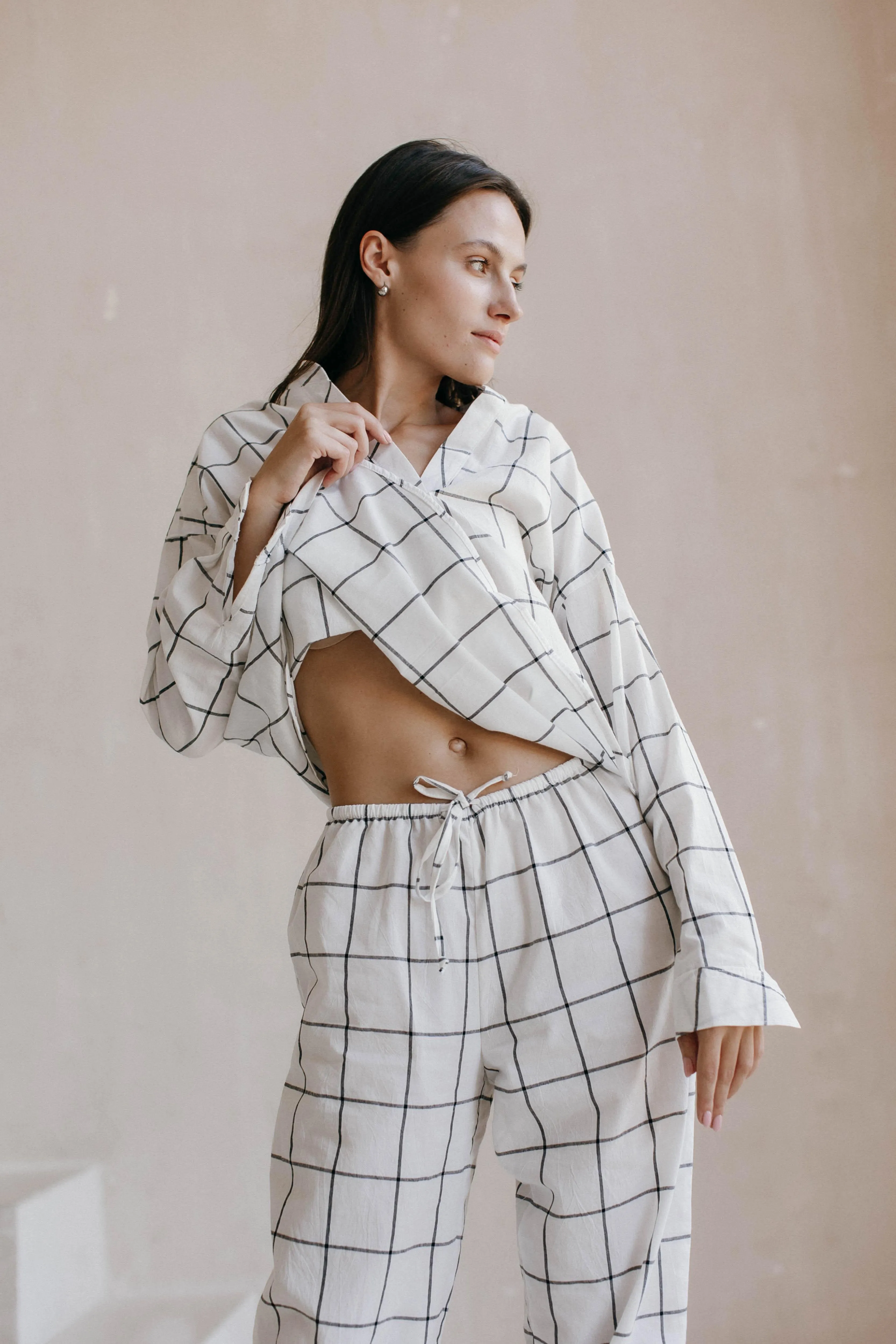Women's Pajama Set – Gridded White