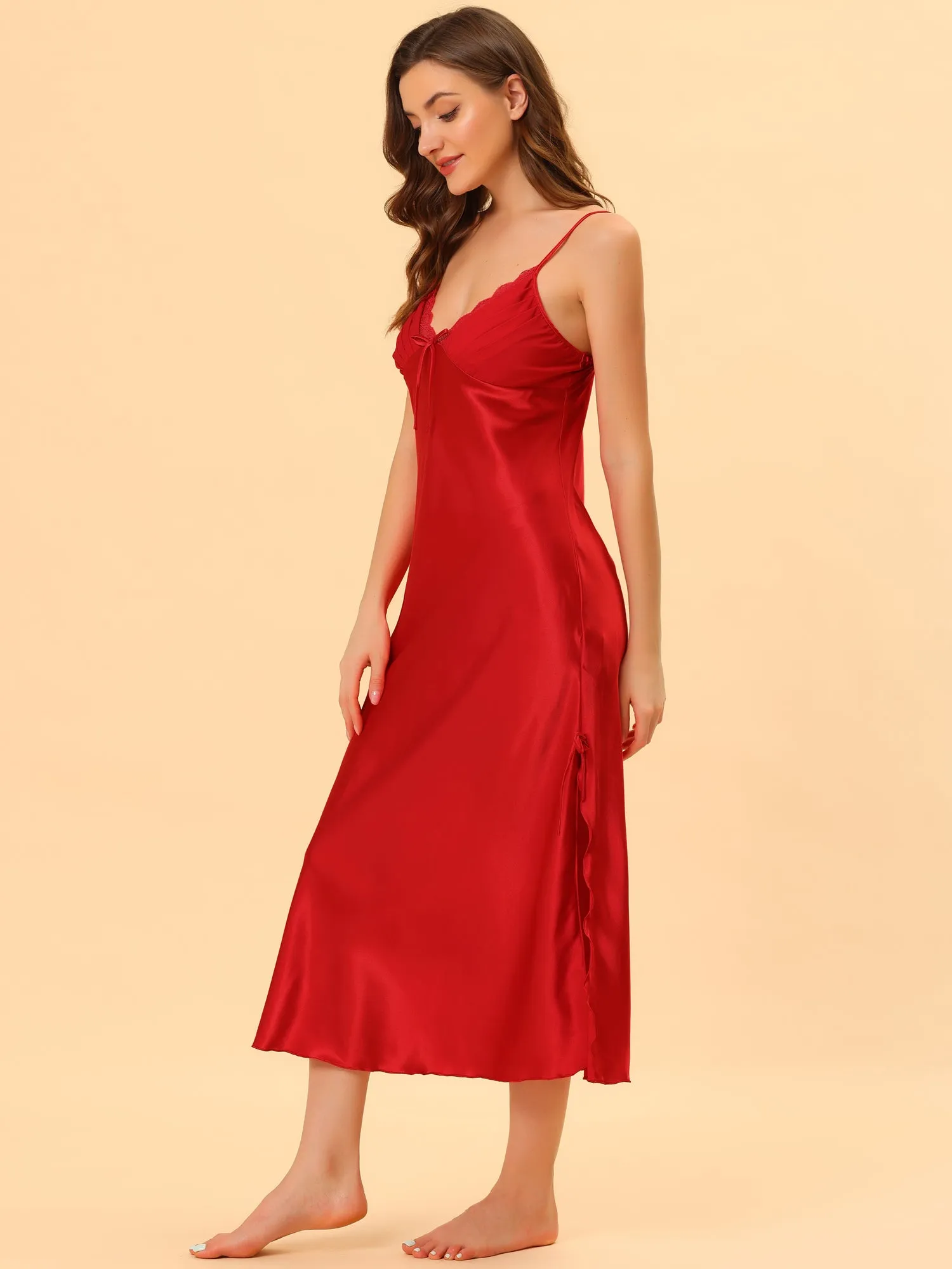 Women's Satin V Neck Sexy Nightdress Soft Lounge Dress