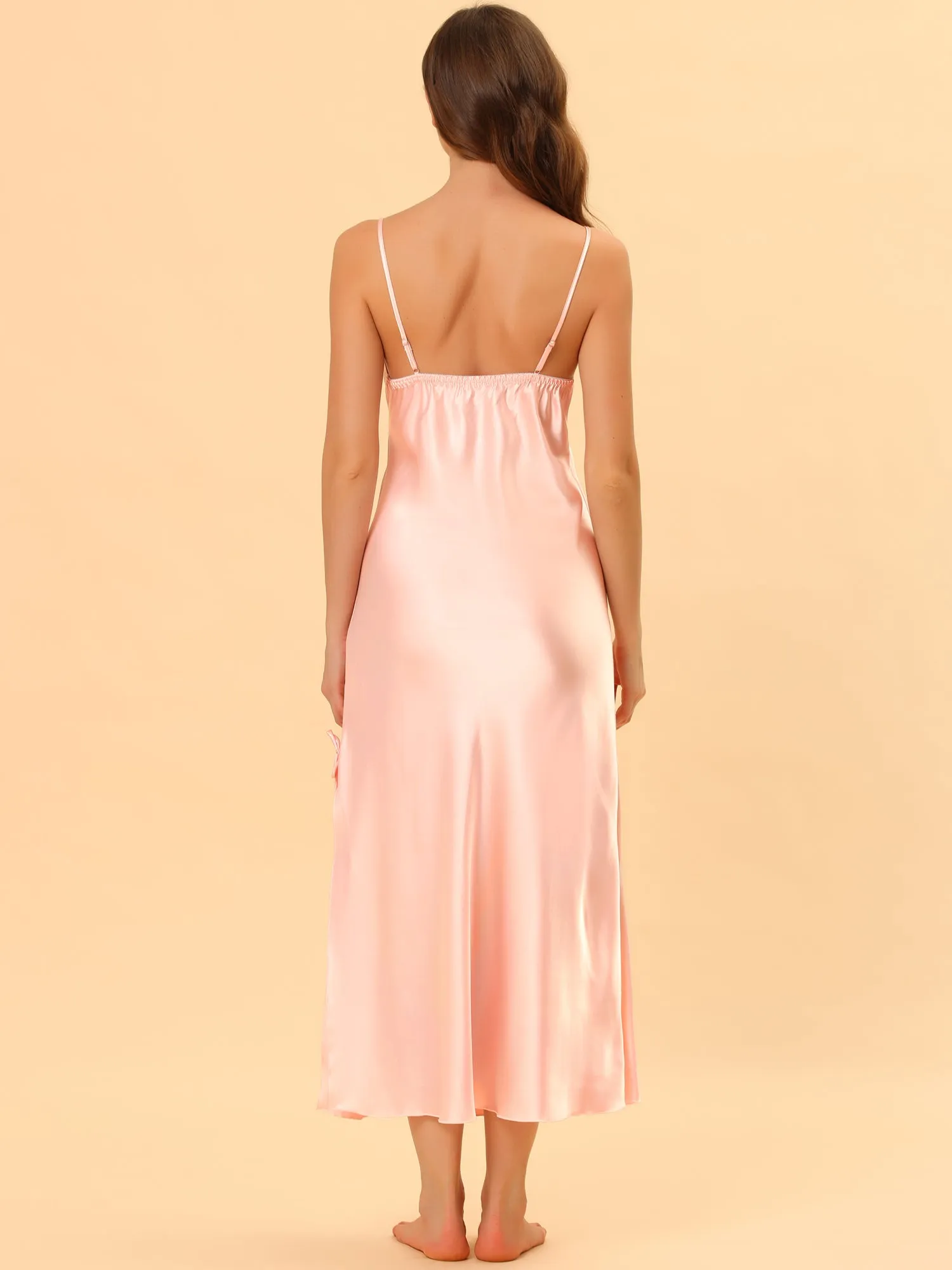 Women's Satin V Neck Sexy Nightdress Soft Lounge Dress