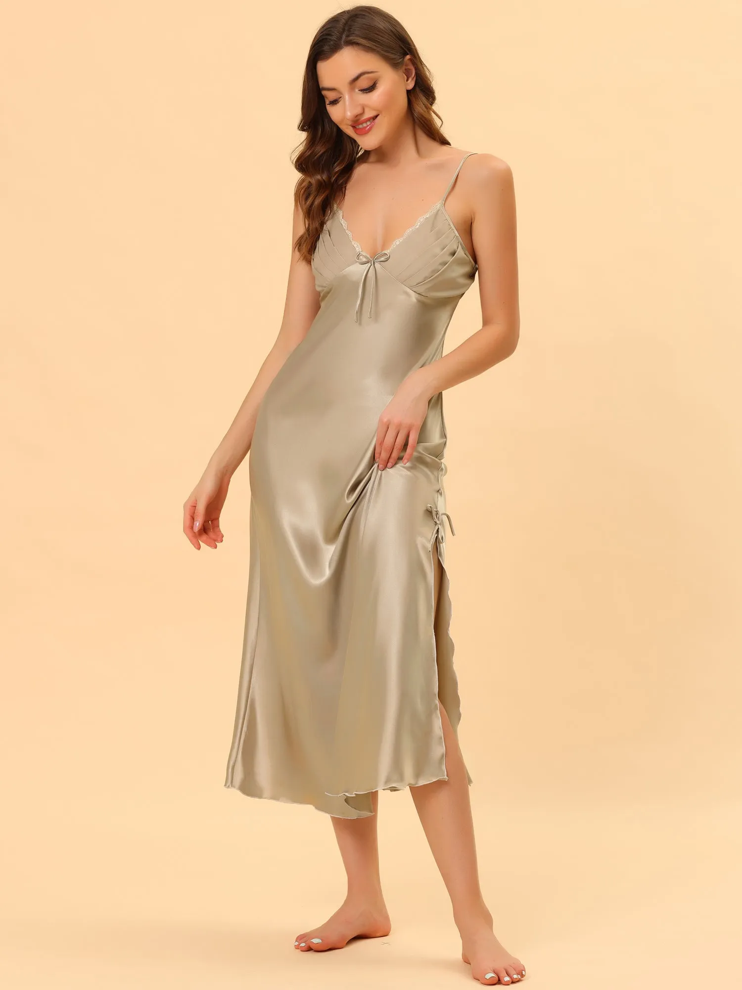 Women's Satin V Neck Sexy Nightdress Soft Lounge Dress