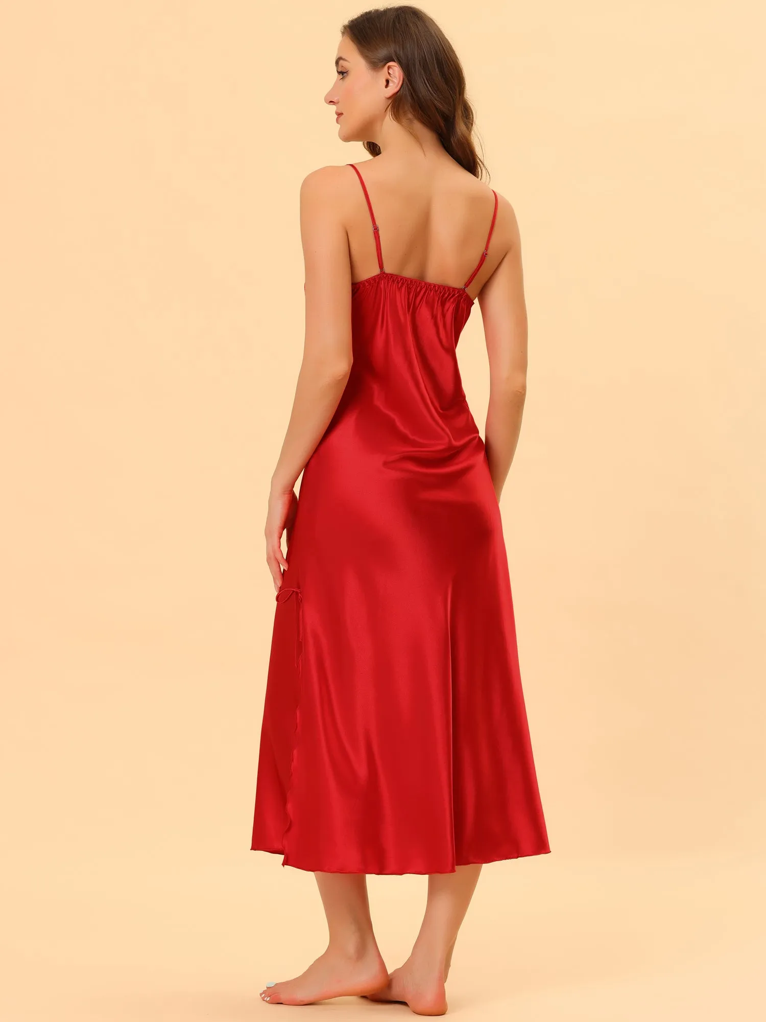 Women's Satin V Neck Sexy Nightdress Soft Lounge Dress