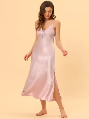 Women's Satin V Neck Sexy Nightdress Soft Lounge Dress